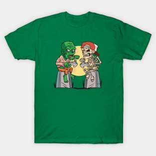 Funny Zombie & Skeleton Gamers on Tombstones T-Shirt